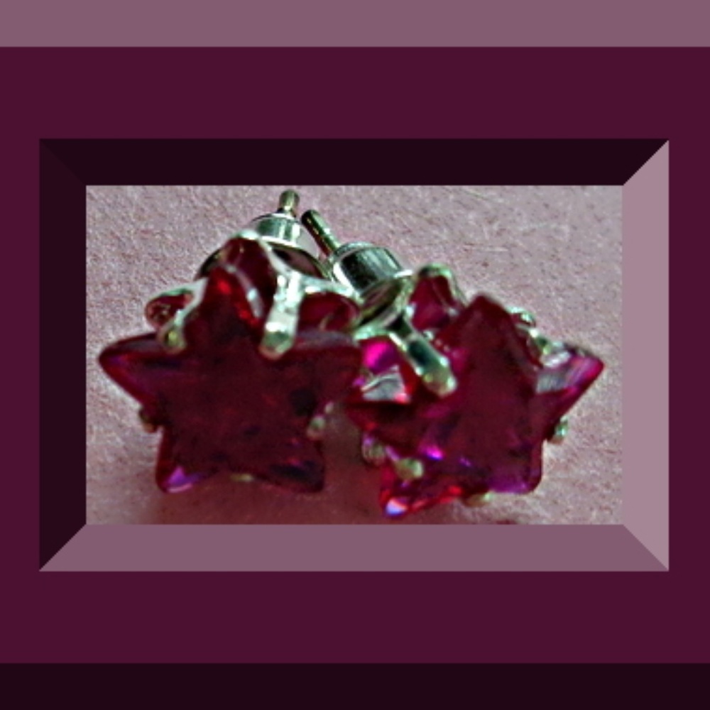 Purple Crystal Star Design Stud  Earrings